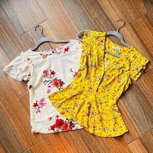 Monteau & Hello Miss Top Bundle, Butter Yellow and Mustard, Rose Prints, Size S